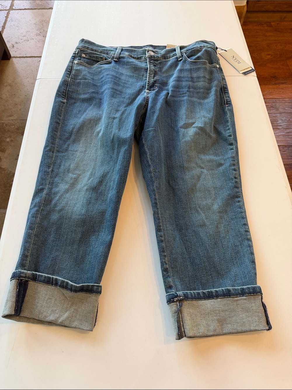 NYDJ Women’s Cropped Cuffed Jeans in Mid Blue Wash